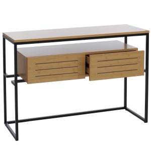 Konsolentisch im Bambus-Look mit Metallgestell und Schubladen für Wohnzimmer.