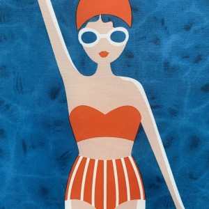 Spirella Duschvorhang Baigneuses blau mit Schwimmerin im Retro-Stil, 180x200 cm.