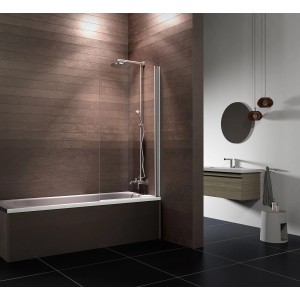 Schulte Badewannenfaltwand Komfort, 1-teilig, 69,5x130 cm, Alu-Natur, an Badewanne montiert.