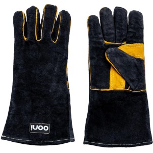 Ooni Hitzebeständige Handschuhe aus Veloursleder, schwarz-gelb, für Grill und Outdoor-Küche.
