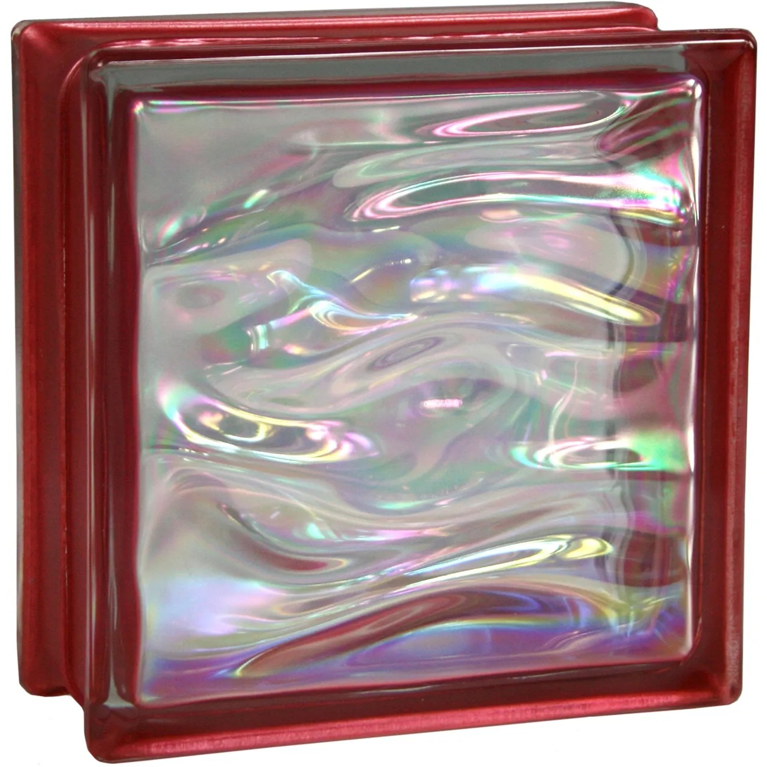 Glasstein Aqua Perlmutt Rubin, 19x19x8 cm, einseitig satiniert. Für Innen & Außen.
