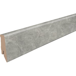 Graue Sockelleiste Pietra Stratos, 58 mm hoch, aus MDF mit gerader Form. Dekorgleiche Ausführung.