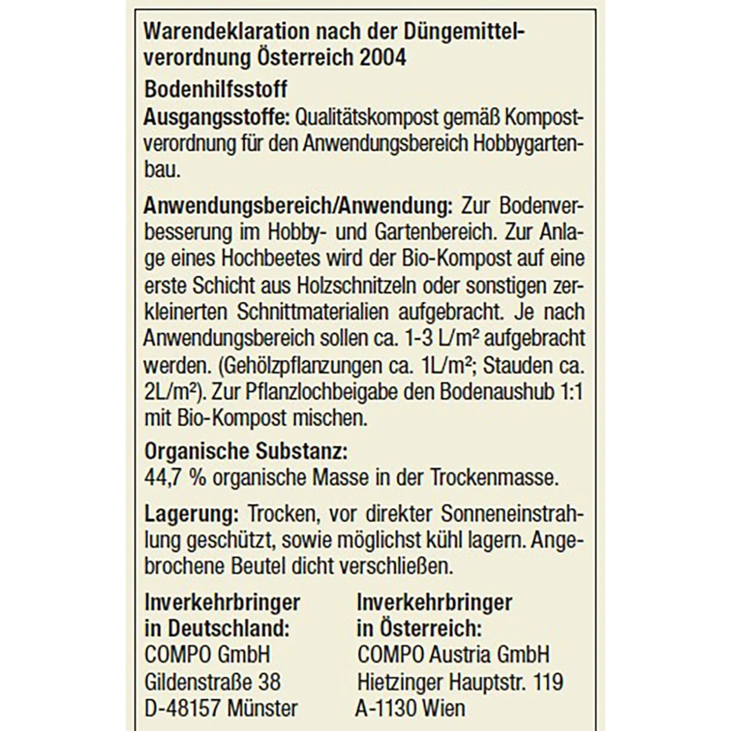 Compo Bio Gärtner-Kompost torffrei, 40L Sack für Hochbeete und zur Bodenverbesserung.