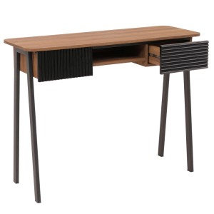 Konsolentisch O40 in Natur mit Schubladen und Ablage aus MDF, Melamin und Metall, 88x110x40cm.