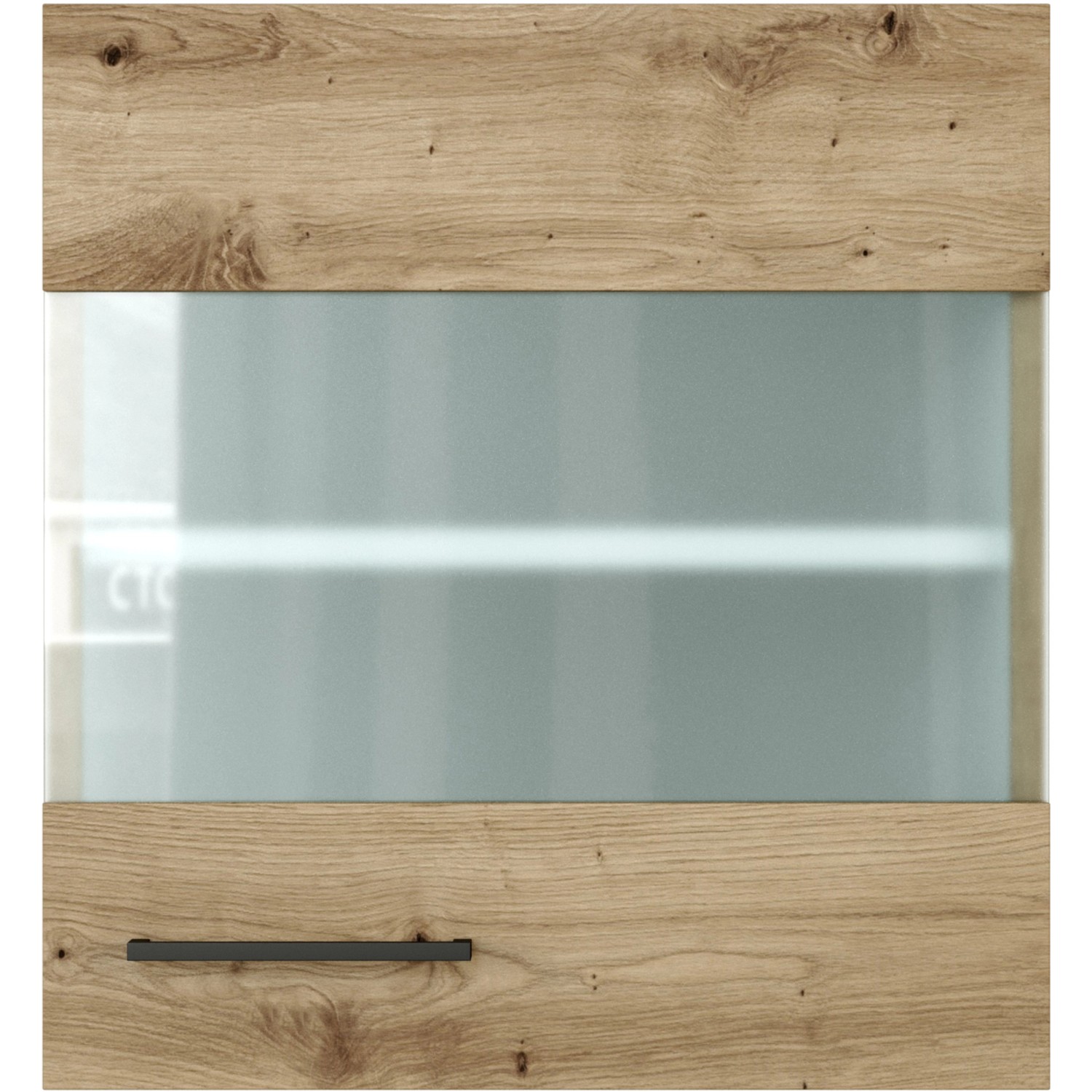 Flex-Well Hängeschrank Cara, 50 cm, Artisan Eiche/Milchglas, mit Metallgriff.