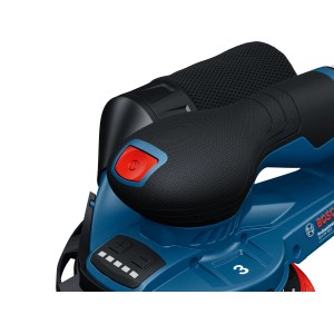 Bosch Professional GEX 12V-150-3 Akku-Exzenterschleifer, Detailansicht von Griff und Bedienelementen.