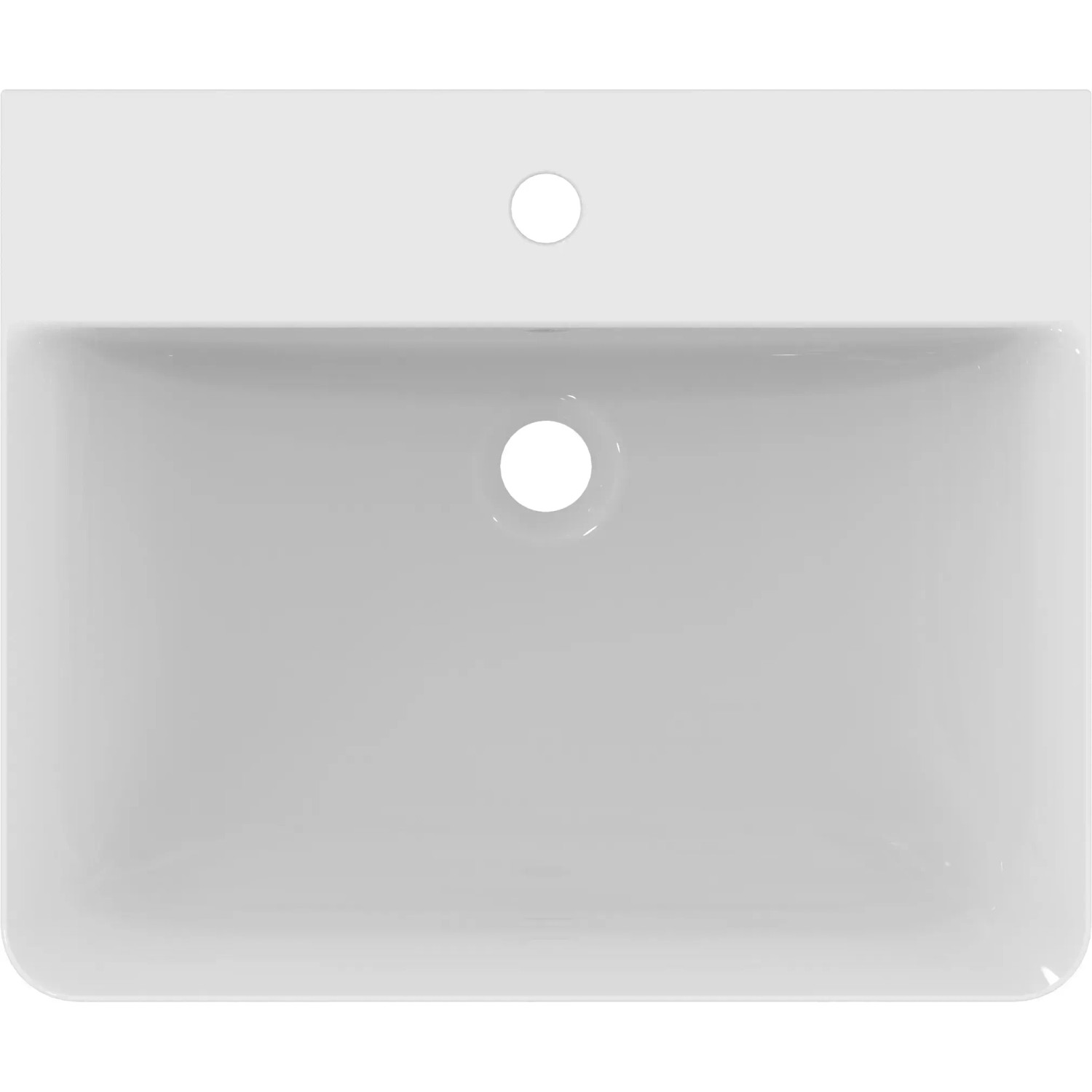 Weißes Ideal Standard Connect Air Handwaschbecken 55x46 cm mit Hahnloch und Überlauf.