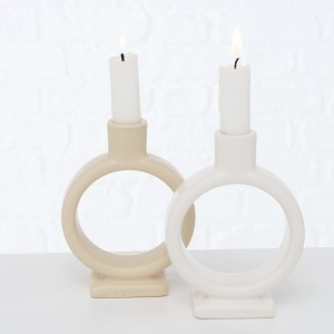 Boltze Home Kerzenleuchter Valongo, 2er Set in Beige und Weiß. Moderne Deko für stimmungsvolle Abende.