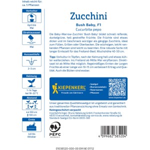 Kiepenkerl Zucchini Bush Baby F1 Saatgutpackung, Gemüsesamen für Freiland, Hochbeet und Kübel.