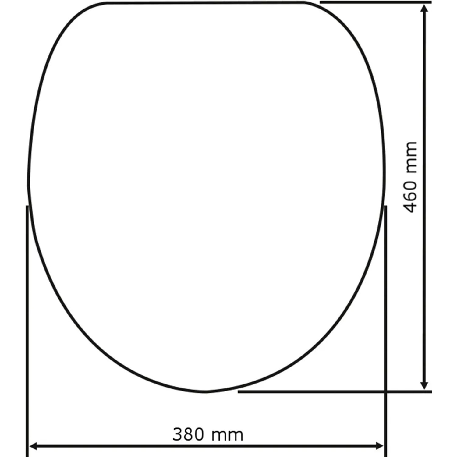 Technische Zeichnung: Weißer Wenko Premium WC-Sitz Muschel mit Absenkautomatik, Maße 460x380mm.