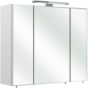 Pelipal Spiegelschrank, weiß glänzend, 70 cm breit, mit drei Spiegeltüren und LED-Leuchte.