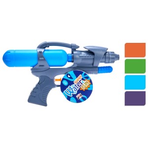 Wasserpistole PP 26 cm, silber/blau, mit orangefarbenem Abzug. Zufällige Farbauswahl für Spiel & Spaß.