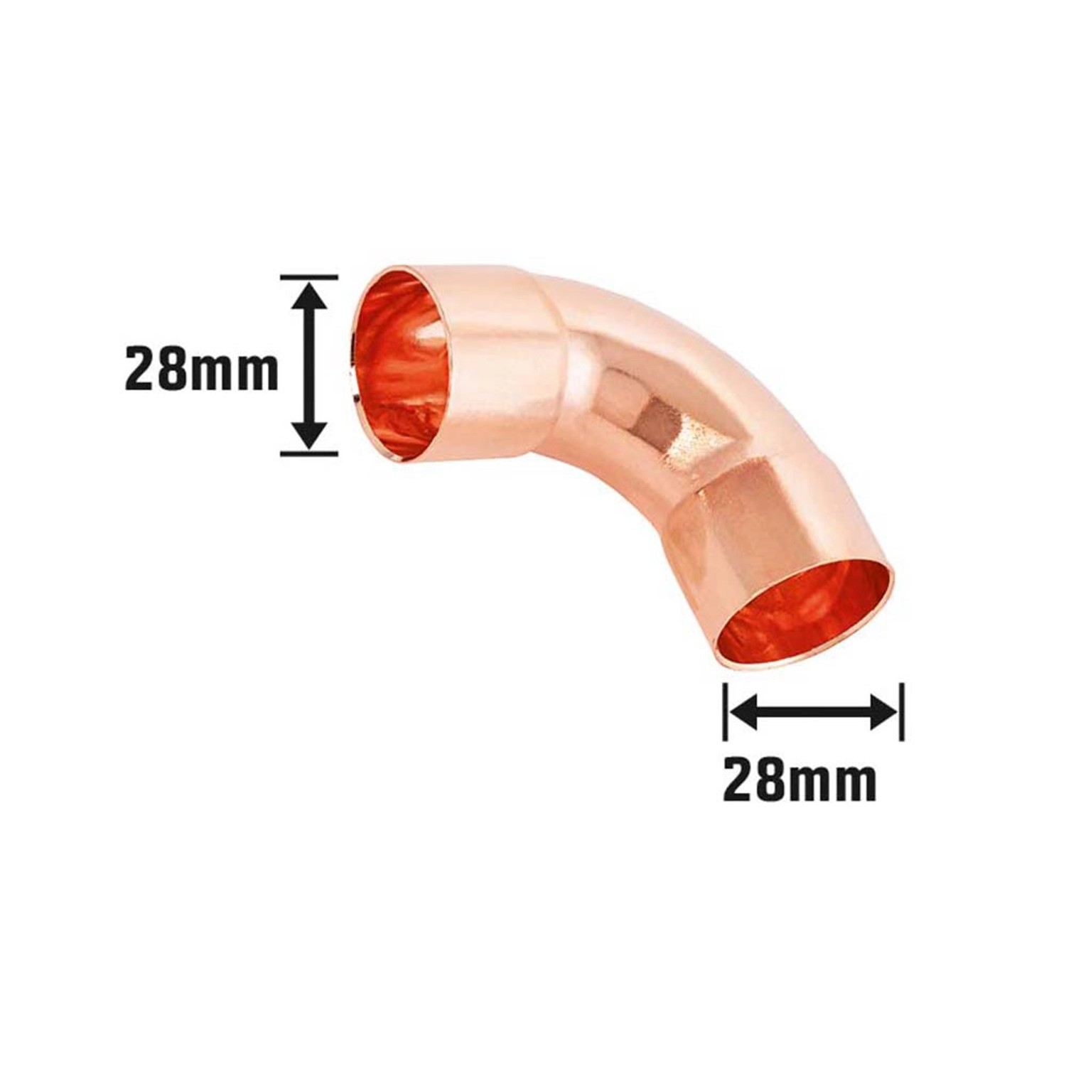 Löt-Bogen aus Kupfer, Ø 28 mm, 90-Grad-Winkel für dauerhafte Rohrverbindungen.