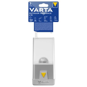 Varta Outdoor Ambiance L10: graue LED-Taschenlampe mit Dimmfunktion und Farbwechsel.