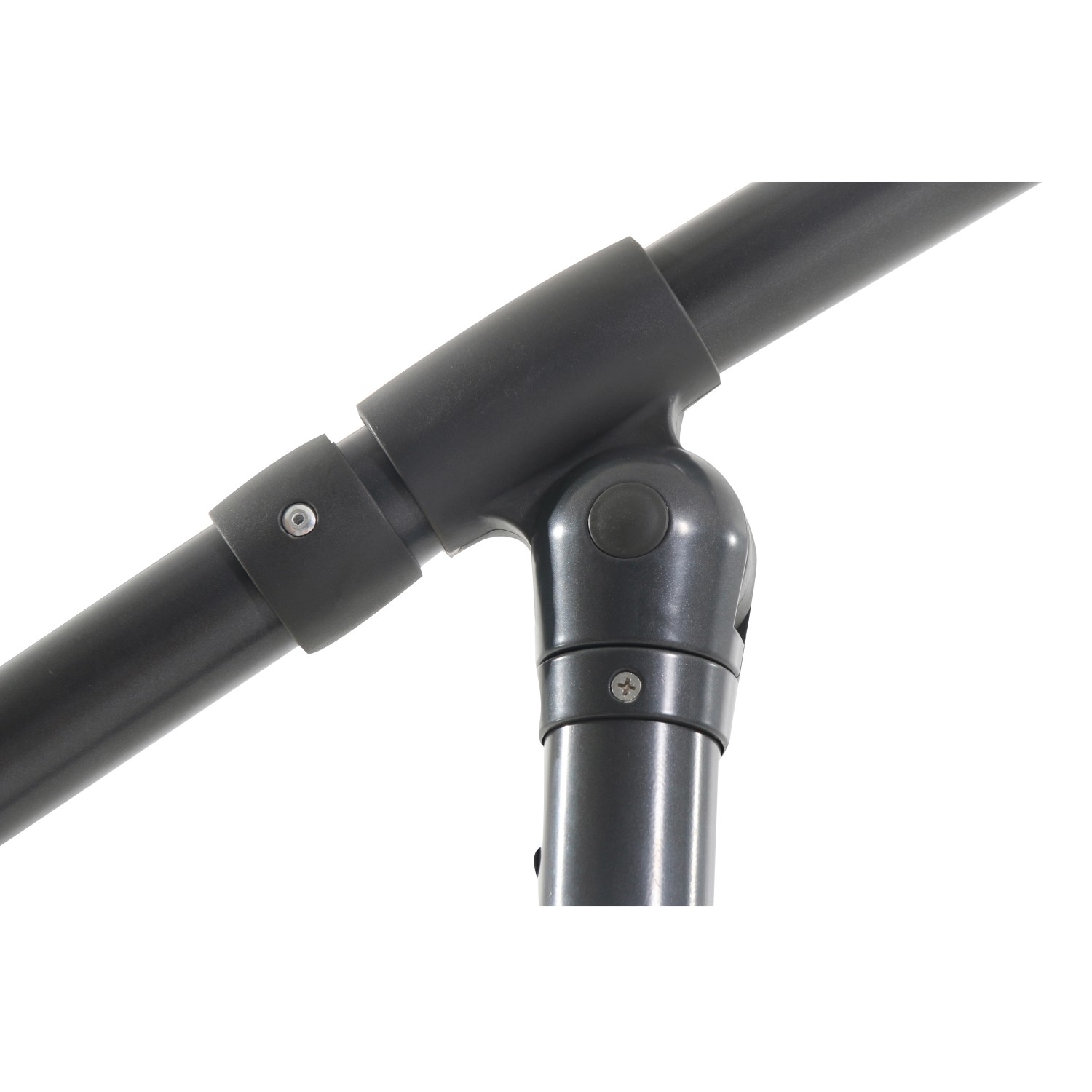 Detailaufnahme des Gestells vom beigen Ampelschirm Alvarado Ø 300 cm mit Kurbel.