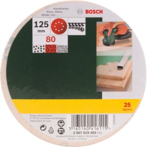 Bosch Schleifblatt-Set für Exzenterschleifer, Körnung 80, Ø 125 mm, 25 Stück.