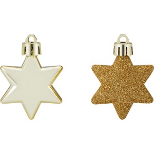 Baumschmuck-Set: 12 goldene Sterne, teils glänzend, teils glitzernd, für festliche Weihnachtsdekoration.
