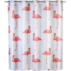 Wenko Duschvorhang Comfort Flex Flamingo, 180x200 cm, mit Flamingo-Motiv.