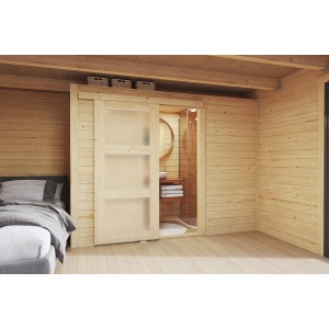 Lasita Maja Innenraum Set Domeo M Natur, Schiebetür mit Milchglas für Gartenhaus-Zubehör.