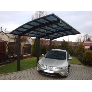 Schwarzer Ximax Alu Carport Portoforte Typ 110 XL mit Auto. Sonderfertigung.