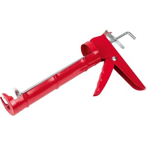 Rote Kartuschenpresse aus Werkzeugstahl zum Auftragen von Dichtstoffen.