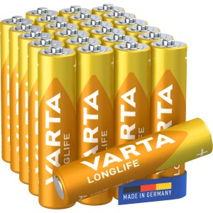 Varta Longlife Micro (AAA) Batterien, 24er Pack, goldfarben, für Geräte mit niedrigem Energieverbrauch.