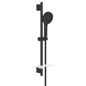 Grohe Vitalio Joy+ Brausestangen-Set, mattschwarz, mit Handbrause und Ablage. 3 Strahlarten für Duschkomfort.