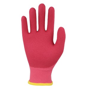 Pinker Kinderhandschuh KHS 1 von W+R Industry, Größe 4, für Gartenarbeiten.