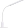 Weiße Eglo LED-Klemmleuchte Laroa mit flexiblem Arm und neutralweißem Licht für Schreibtisch oder Regal.