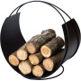 Schwarzer Vasner Kaminholzkorb Situro S1 aus Stahl, gefüllt mit Holzscheiten.