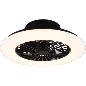 Moderne LED-Deckenleuchte Stralsund mit integriertem Ventilator, schwarz matt.