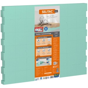 Selitac Trittschalldämmung 5mm, 5m² für Parkett und Laminat. Grüne Faltplatten mit Verlegehinweisen.