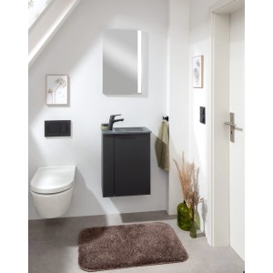 Fackelmann Mini-Waschtischunterschrank SBC rechts, 44x60x24cm, Schwarz Matt, im Badezimmer.