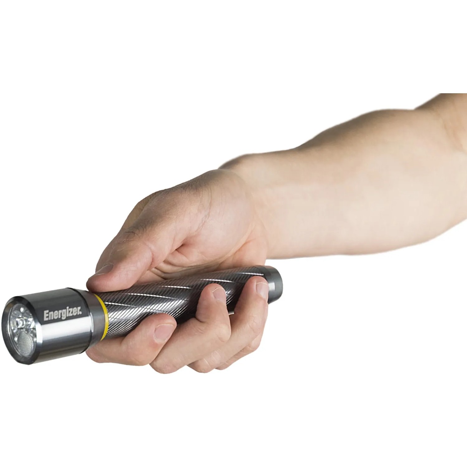 Energizer Vision HD Metall Taschenlampe in Hand, 185 Lumen, inkl. Batterien.