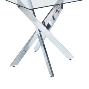 okwish Esstisch mit GlasTischplatte KreuzGestell KuecheWohnraum 80x80x75cm Silberfarben