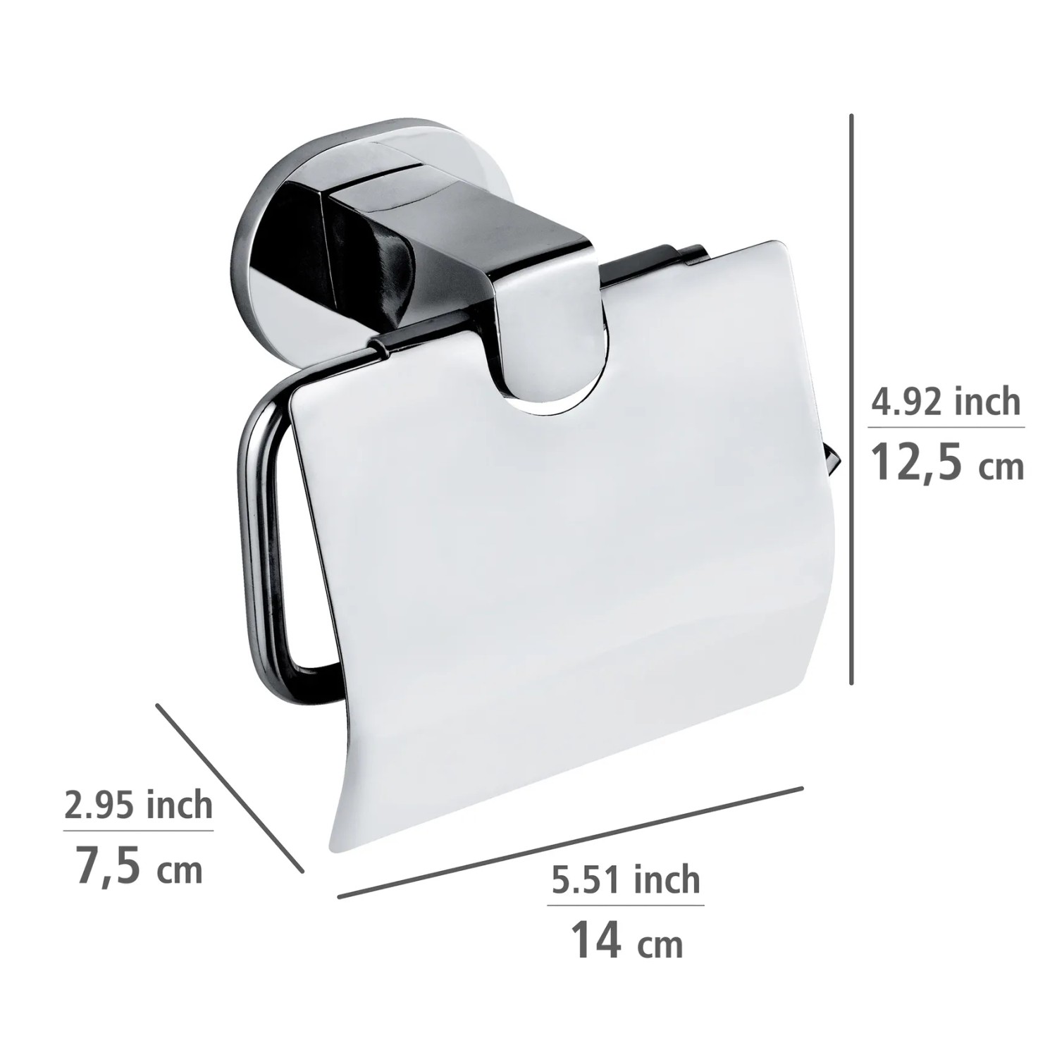 Wenko Toilettenpapierhalter Maribor mit Deckel, silber glänzend, zur Wandmontage.