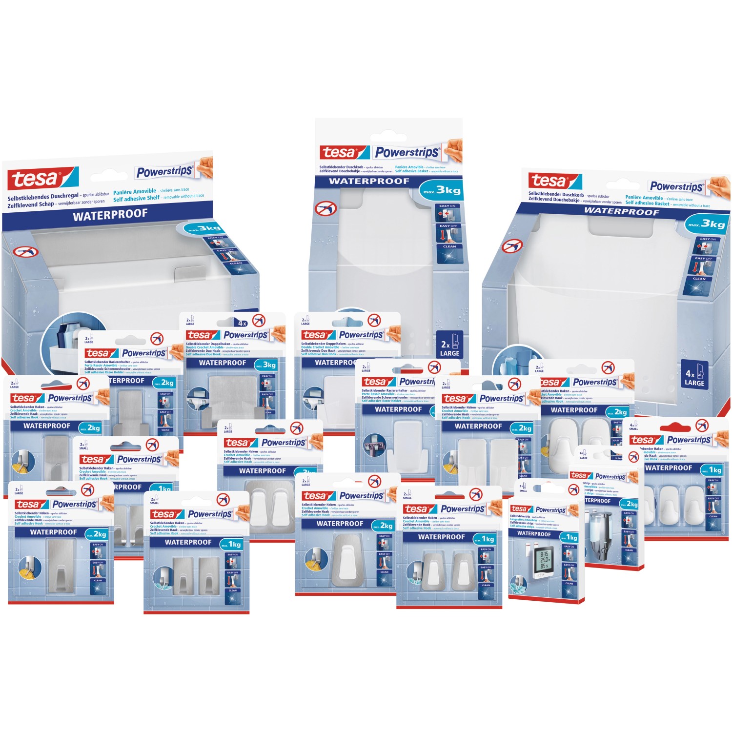 Tesa Powerstrips Haken Waterproof Zoom Edelstahl Small 2er-Pack, verschiedene Packungen.