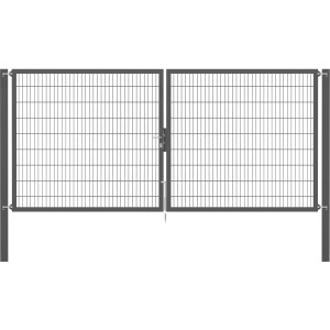 Anthrazitfarbenes Doppeltor Flexo Plus, 400x180 cm, mit Pfosten für Gartenzäune.