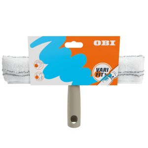OBI Fenstereinwascher Varifit mit greigem Griff und weißem Rundumbezug für gründliche Fensterreinigung.