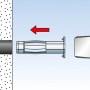 Illustration: Montage des Fischer HM 4x45 Hohlraumdübel mit Hammer in Wand.