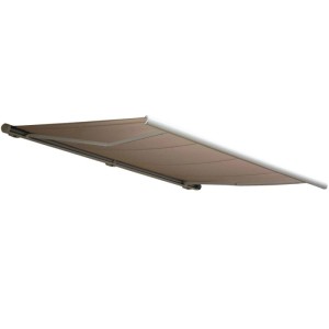 Elektrische Kassettenmarkise, 4x3m, sandfarbenes Polyestergewebe.