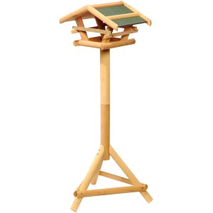 Dobar Vogelfutterhaus mit Ständer, Holz, Bitumendach grün, Gesamthöhe 101cm