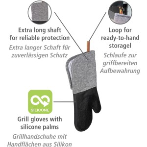 Wenko Topfhandschuhe Ada 2er-Set, schwarz, mit Silikon-Handflächen für sicheren Grill-Spaß.