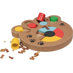 Heim Dog-IQ-Trainingsspiel, Intelligenzspielzeug für Hunde mit bunten Elementen und Leckerlis.