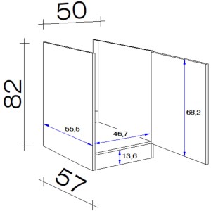 Technische Zeichnung: Flex-Well Spülenunterschrank Lucca, 50 cm breit, Maße und Details.
