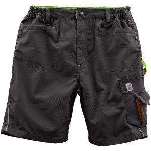 Schwarze Herren Short Gr. 52 mit limettenfarbenen Details, ideal als Arbeitskleidung mit praktischen Taschen.