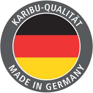 Karibu Qualitätssiegel: Made in Germany mit Deutschlandflagge.