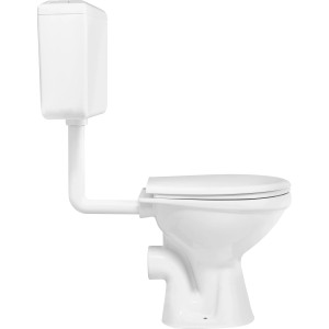 baliv Stand-WC-Set, weiße Keramik mit Aufputz-Spülkasten und waagerechtem Abgang.