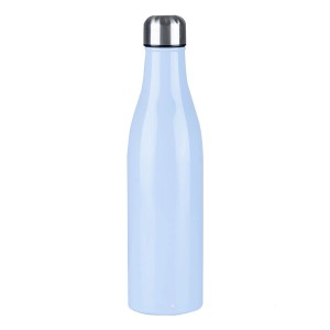 Hellblaue Kelomat Trinkflasche (0,75 l) aus Edelstahl mit silbernem Schraubverschluss.