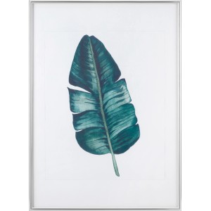 Silberner Bilderrahmen, gewölbt, 60x80 cm mit Motiv eines grünen Blattes.